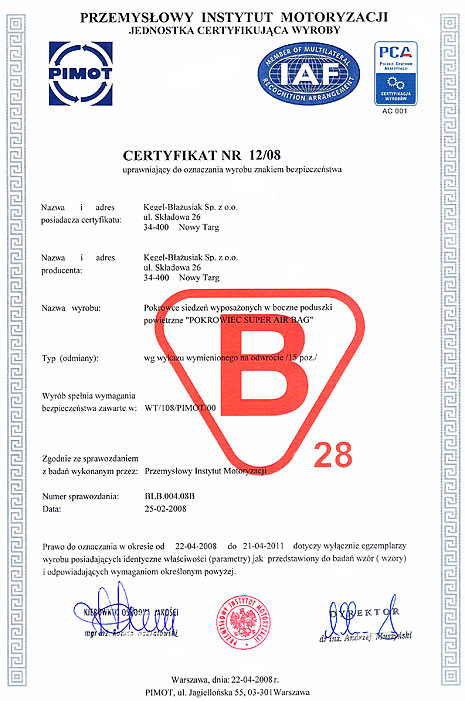 Certyfikat PIMOT - KEGEL-BAUSIAK
